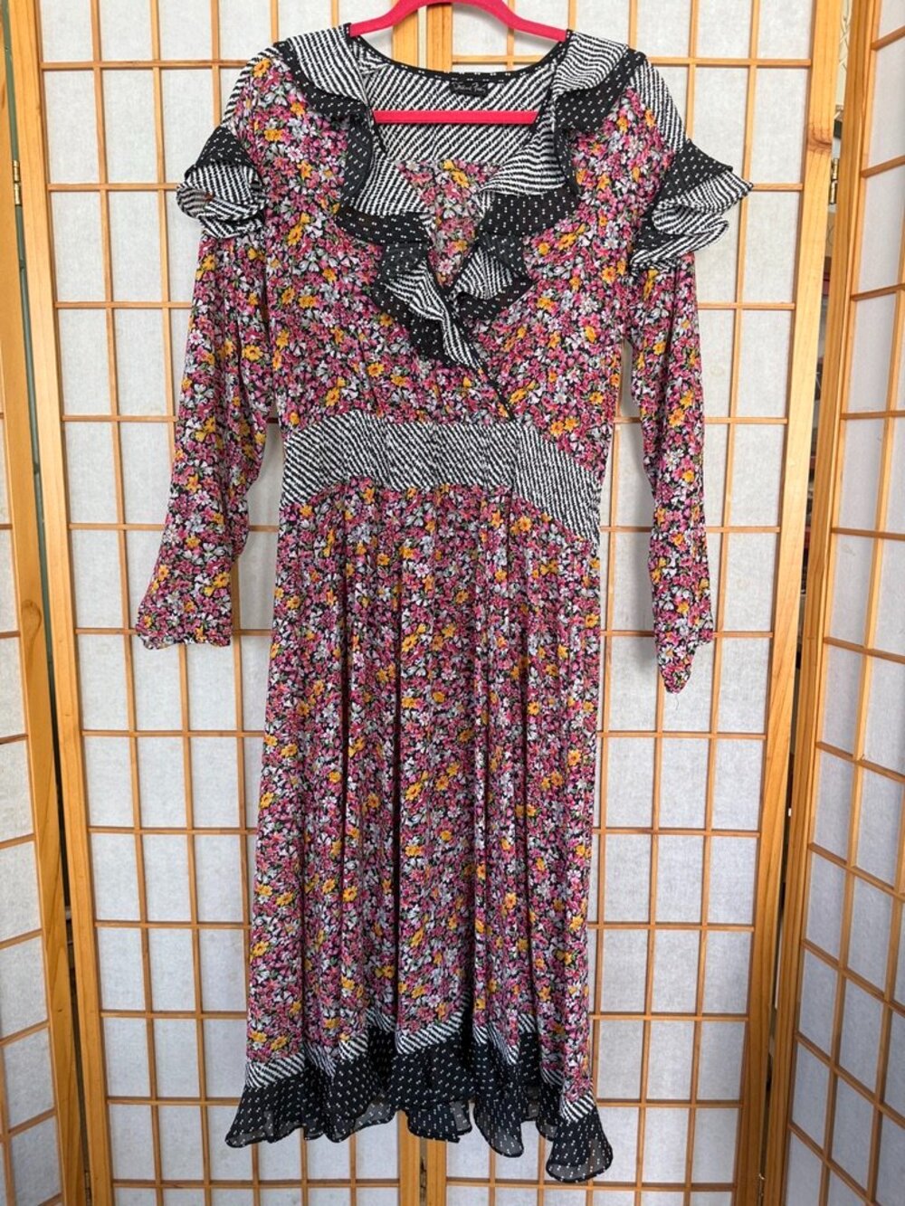 Vintage Diane Freis Flirty Light & Floaty Gorgeous Boho Print Dress